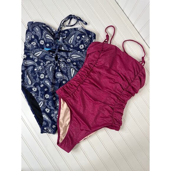 NWT Cupshe 1-PC Swimsuit - Paisley Cutout & Interlocking Shirred Lurex BUNDLE L - Picture 1 of 8